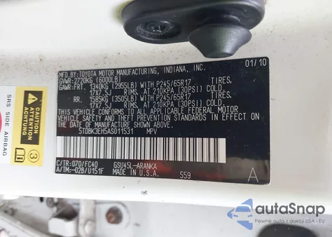 2010 Toyota Highlander Base V6 из США, поврежденный, VIN 5TDBK3EH5AS011531